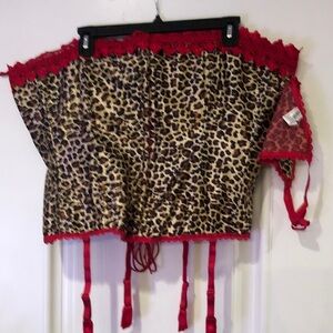 Leopard Print Corset with Red Lace Trim